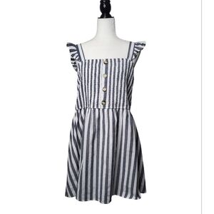 Andree by Unit Women's Dress Size 2X Gray/White Striped Smocked Top Peasant